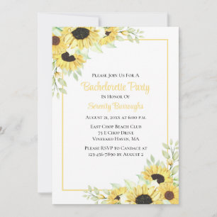 Sunflower Watercolor Yellow Floral Bachelorette Invitation