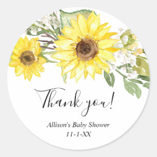 Sunflower watercolor yellow white sunflowers classic round sticker