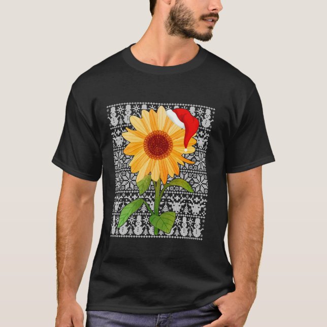 Sunflower Wearing Santa Hat Men Women Kids Ugly Ch T-Shirt (Front)