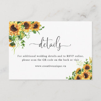 Sunflower Website QR Code Details  Enclosure Card