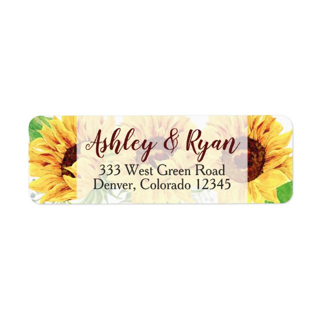 Sunflower Wedding Address Labels Watercolor (Front)