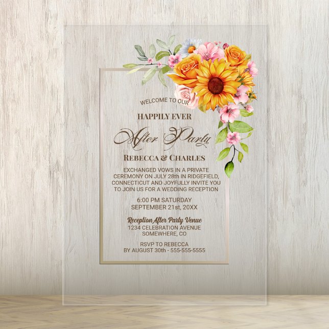 Sunflower Wedding After Party Acrylic Invitations (Creator Uploaded)