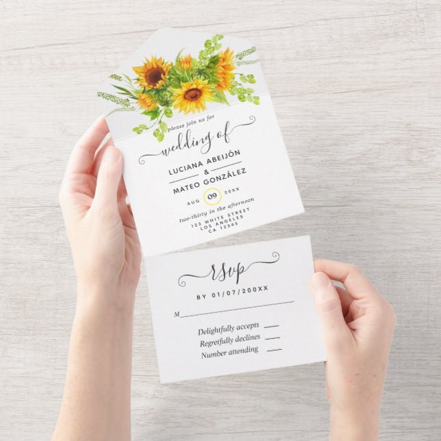 Sunflower Wedding All In One Invitation (Tearaway)