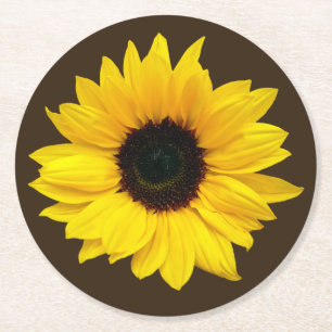 Sunflower Wedding Bridal Shower Brown Yellow Round Paper Coaster