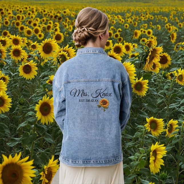 Sunflower Wedding Bride Mrs Established Denim Jacket (Creator Uploaded)