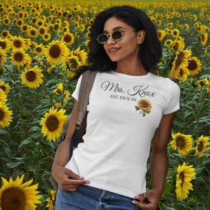 Sunflower Wedding Bride Mrs Established T-Shirt