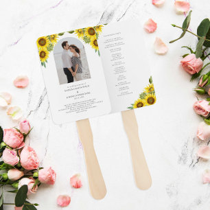 Sunflower Wedding Ceremony Program Watercolor Hand Fan