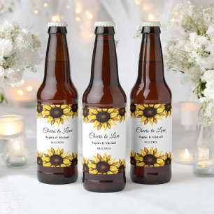 Sunflower Wedding Cheers Floral Beer Bottle Label