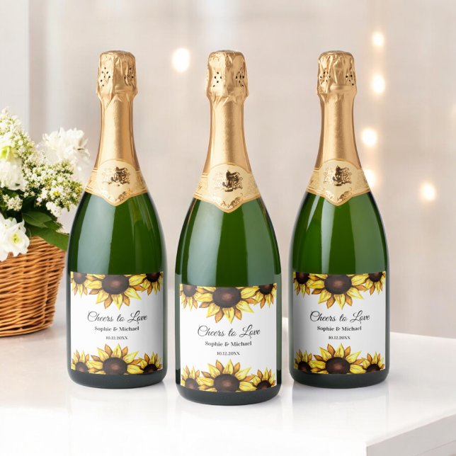 Sunflower Wedding Cheers Floral   Sparkling Wine Label (Creator Uploaded)