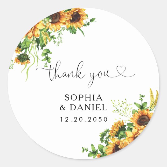 Sunflower Wedding Classic Round Sticker (Front)
