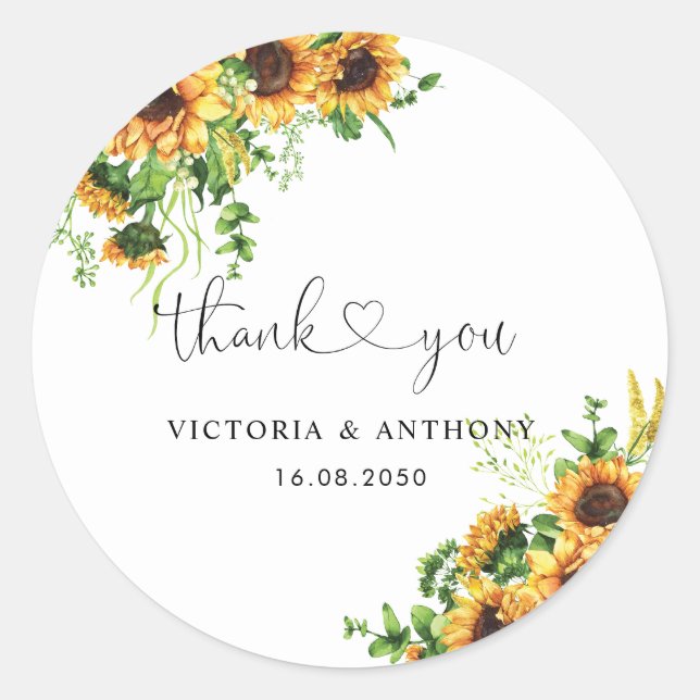 Sunflower Wedding Classic Round Sticker (Front)
