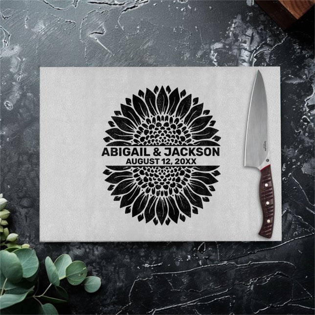 Sunflower Wedding Custom Name & Date Cutting Board (Creator Uploaded)