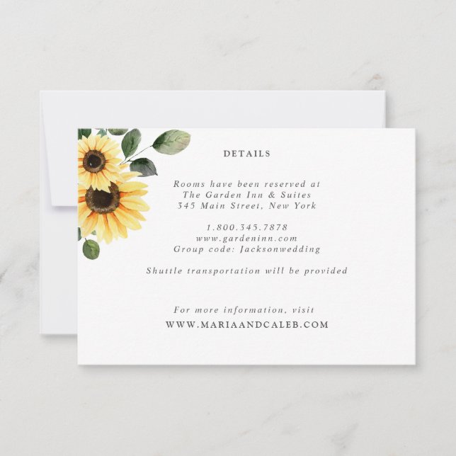 Sunflower Wedding Details Card (Front)