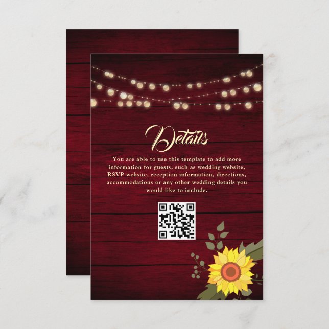Sunflower Wedding Details QR Code Enclosure Card (Front/Back)
