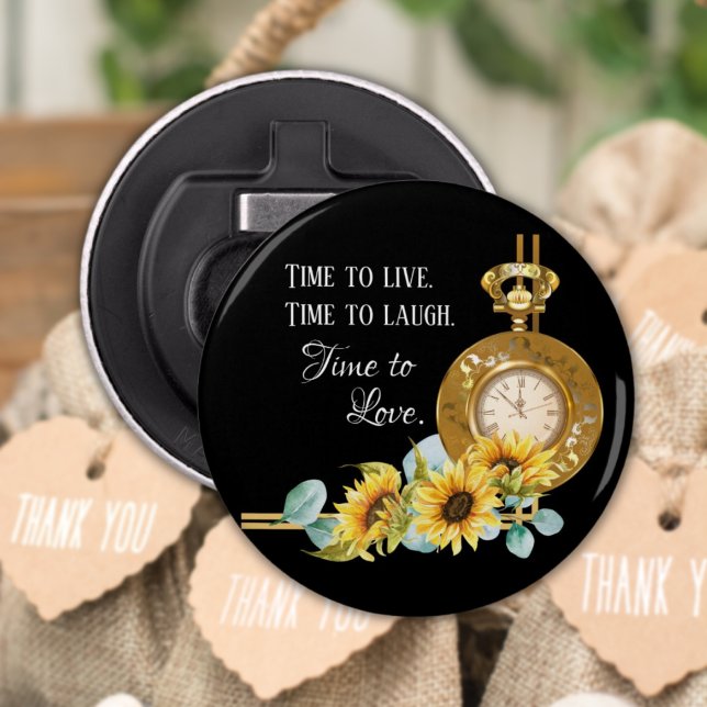 Sunflower Wedding Favor (Black) Magnet Bottle Opener (Creator Uploaded)