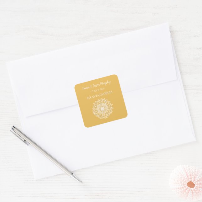 Sunflower Wedding Favour Square Sticker (Envelope)