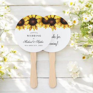 Sunflower Wedding Favour White Yellow Floral Fans