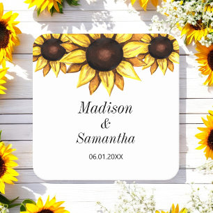 Sunflower Wedding Floral Bride Groom Square Paper Coaster