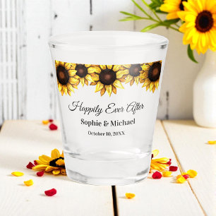 Sunflower Wedding Floral Watercolor Yellow White Shot Glass