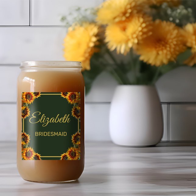 Sunflower Wedding Forest Green Bridesmaid  Can Glass (Creator Uploaded)