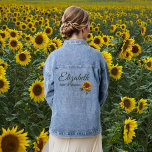 Sunflower Wedding Forest Green Bridesmaid  Denim Jacket<br><div class="desc">Introducing our exquisite sunflower themed wedding bridesmaid denim jacket. Perfect for bridal shower, bachelorette party or bridesmaid proposal. The vibrant sunflowers symbolise joy, happiness and blossoming love, setting the perfect tone for your special day. This product is part of our Sunflower Wedding Forest Green and Gold Rustic Wedding ensemble. Go...</div>