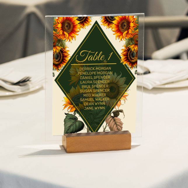 Sunflower Wedding Forest Green & Gold Table Card (Creator Uploaded)