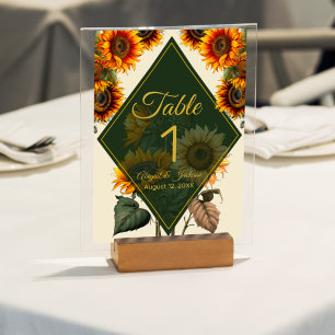 Sunflower Wedding Forest Green & Gold Table Card
