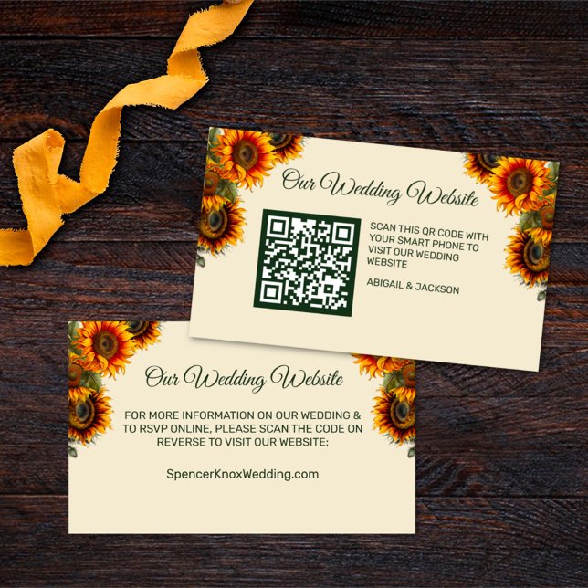 Sunflower Wedding Forest Green QR Enclosure Card (Creator Uploaded)