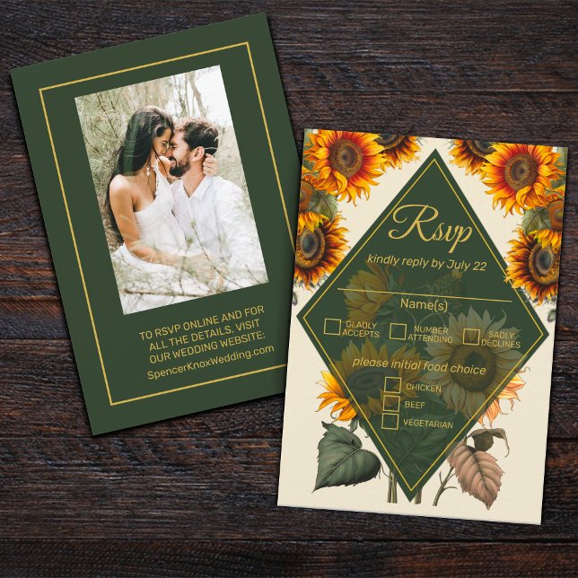 Sunflower Wedding Forest Green RSVP Card (Creator Uploaded)