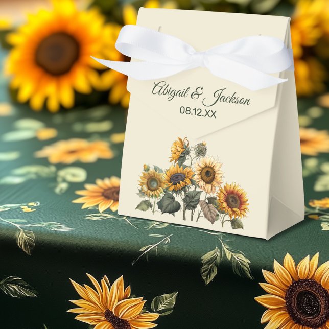 Sunflower Wedding Forest Green Rustic Favour Box (Creator Uploaded)