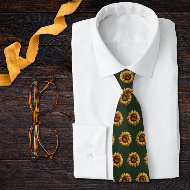 Sunflower Wedding Forest Green Rustic  Tie (Creator Uploaded)