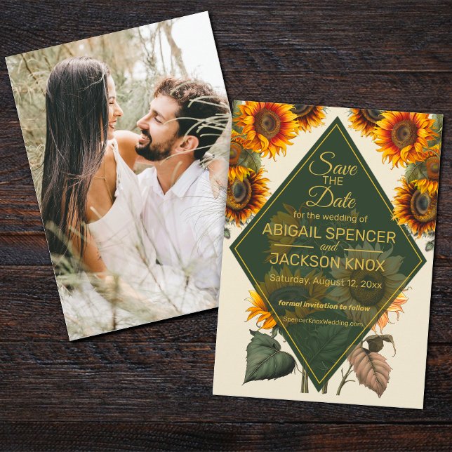 Sunflower Wedding Forest Green Save the Date Card (Creator Uploaded)