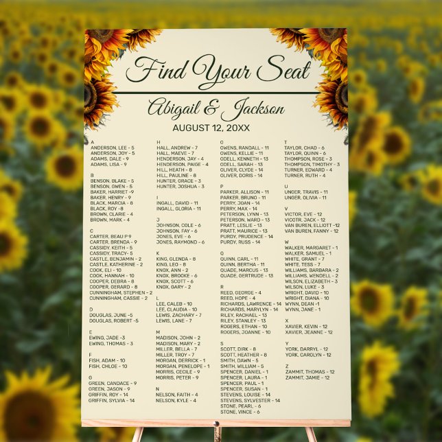 Sunflower Wedding Forest Green Seating Chart (Creator Uploaded)