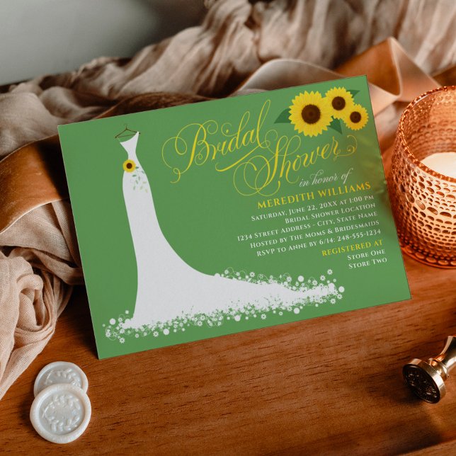 Sunflower Wedding Gown Green Wedding Bridal Shower Invitation (Creator Uploaded)
