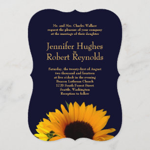 Sunflower Wedding Invitation (Navy Blue)