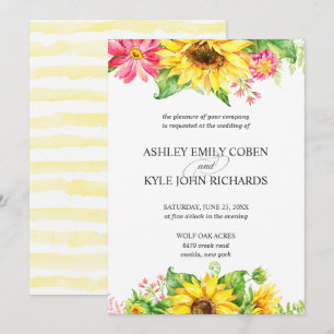 Sunflower wedding invitation on light background