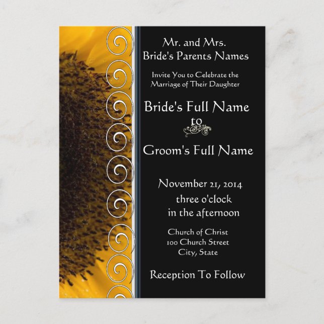 Sunflower Wedding Invitation Postcard (Front)