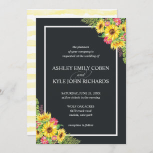 Sunflower wedding invitation with dark background