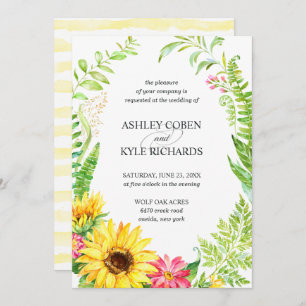 Sunflower wedding invitation with floral frame