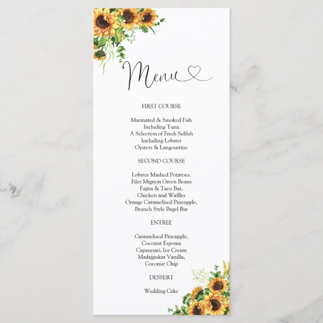 Sunflower Wedding Menu (Front)