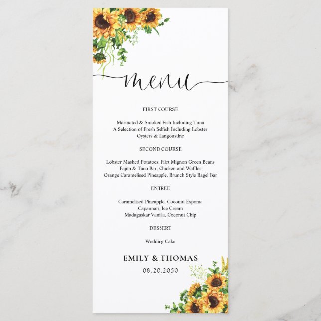 Sunflower Wedding Menu (Front)