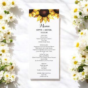Sunflower Wedding Menu Floral White Yellow Card