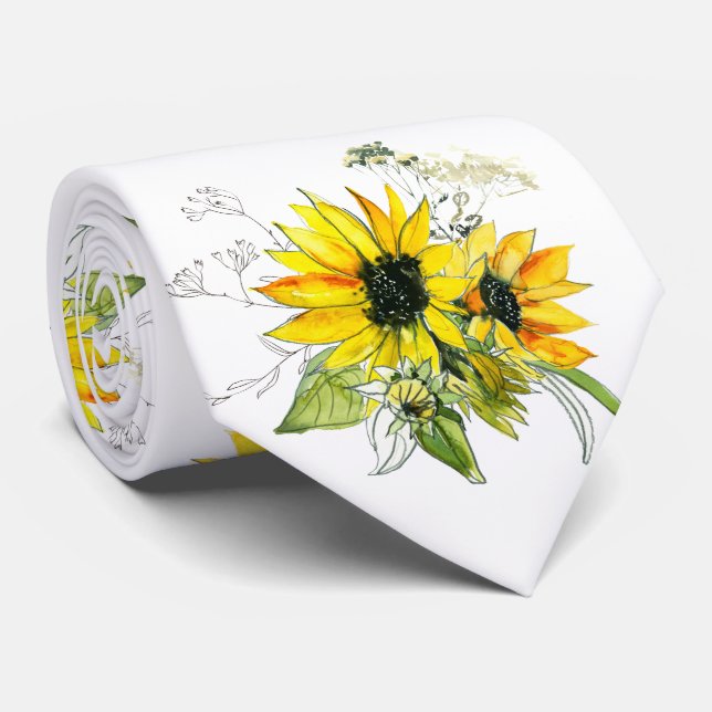 Sunflower wedding Neck Tie (Rolled)