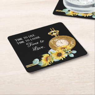 Sunflower Wedding Paper Coaster (Black)