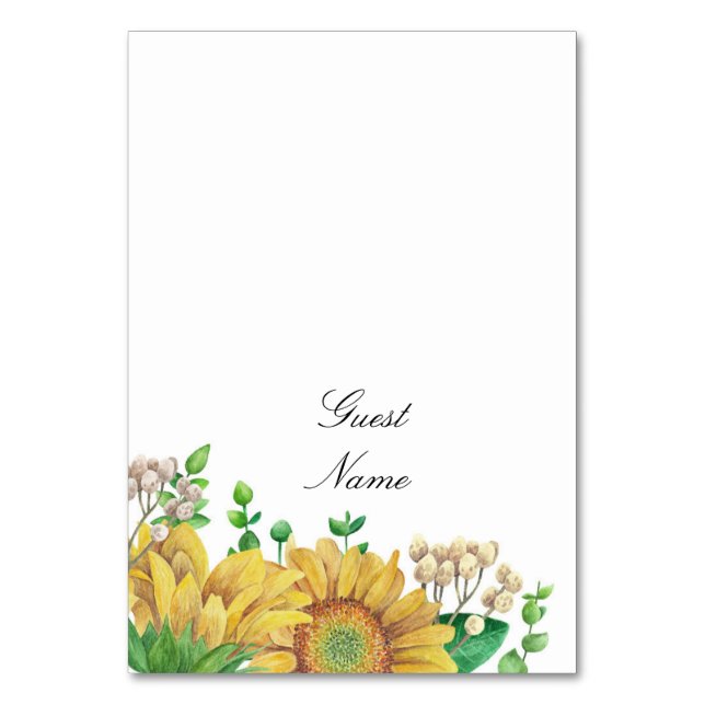 Sunflower wedding place card. Rustic name card (Front)