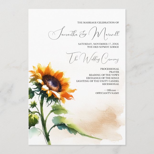 Sunflower Wedding Program - Vintage (Front)