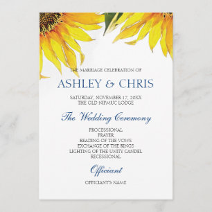 Sunflower Wedding Program Yellow