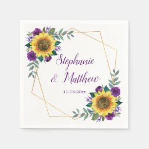 Sunflower Wedding Purple Floral Elegant Napkin