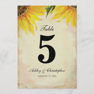 Sunflower Wedding Reception Table Number Five