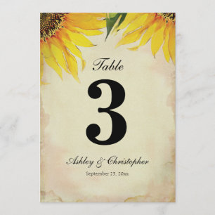 Sunflower Wedding Reception Table Number Three